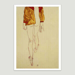 Egon Schiele Standing Semi Nude with Brown Vest 1