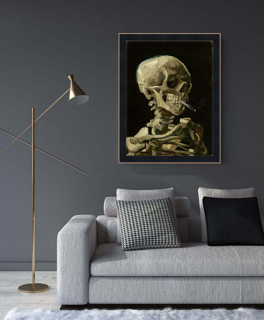 van gogh head of a skeleton with a burning cigarette Vincent - Framed Skull with burning cigarette