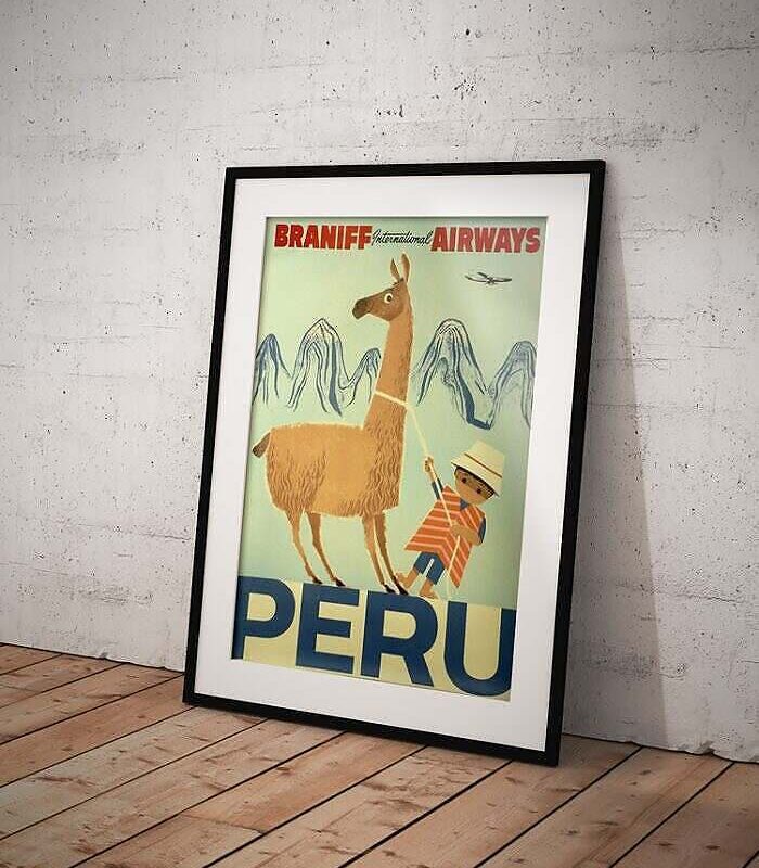 Llama Peru Vintage Travel Poster Frame Mockup Web e1585353094565