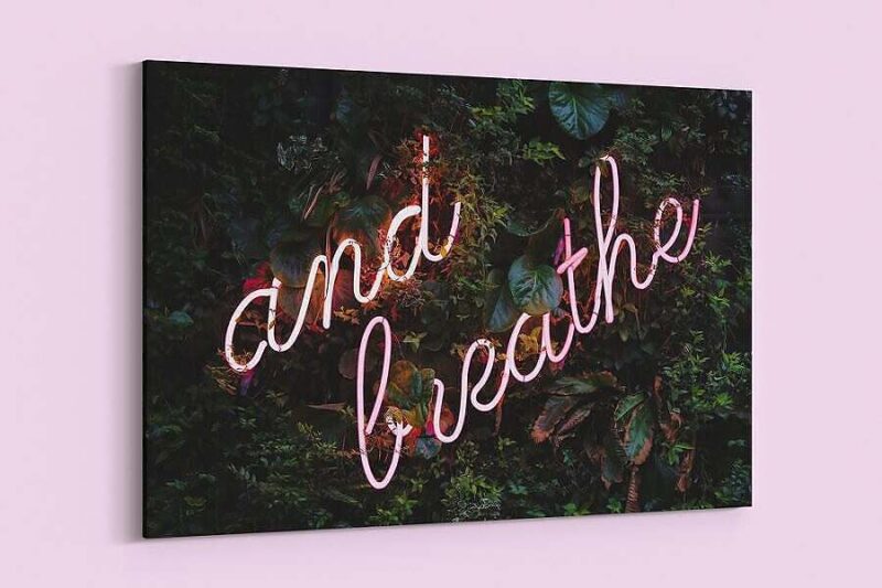 Neon Sign Just Breathe Canvas Wall Mockup For Web e1584964438921