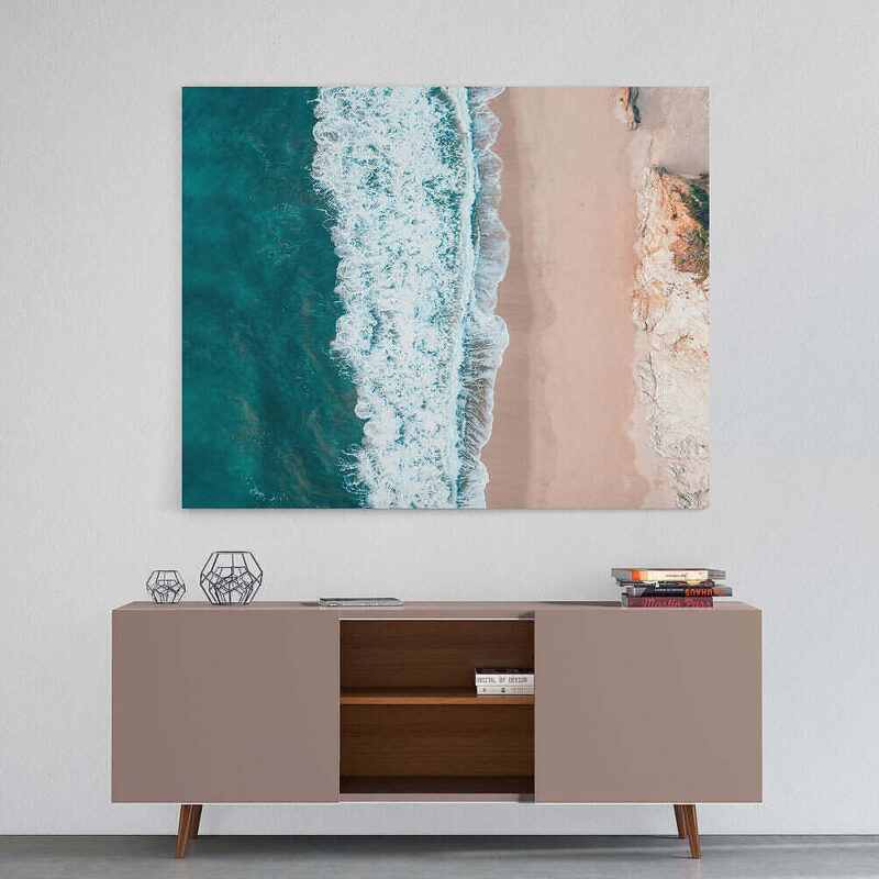 Pink Sand Turquise Sea Aerial Shot Canvas Furniture Mockup For Web