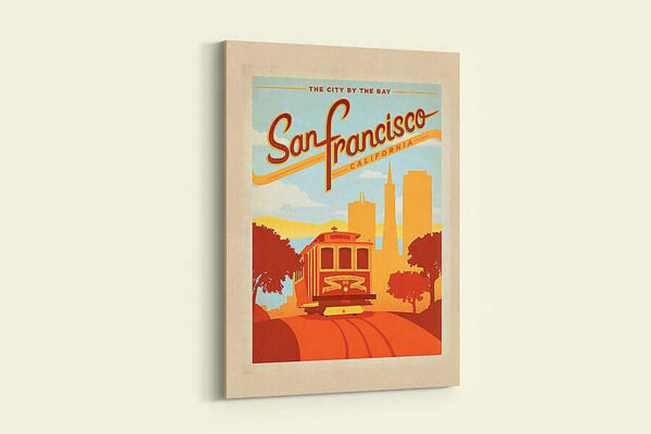 San Francisco City By the Bay Vintage Poster Canvas Wall Mockup Web