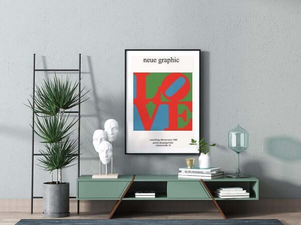 Robert Indiana Love Exhibition Poster Wall Mockup for Web e1611787618974